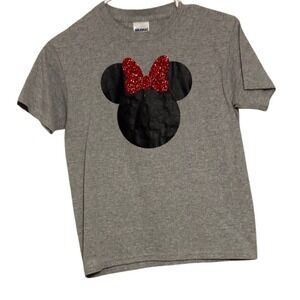 Gildan Minnie Mouse T-Shirt Red Glitter Bow Disney Tee‎ Youth Size Small-GC